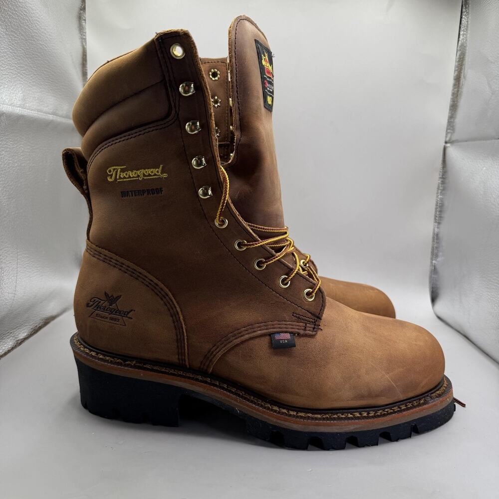 Thorogood 9" Crazy Horse Logger Boots Mens 10 3E Insulated WP USA Made Steel Toe